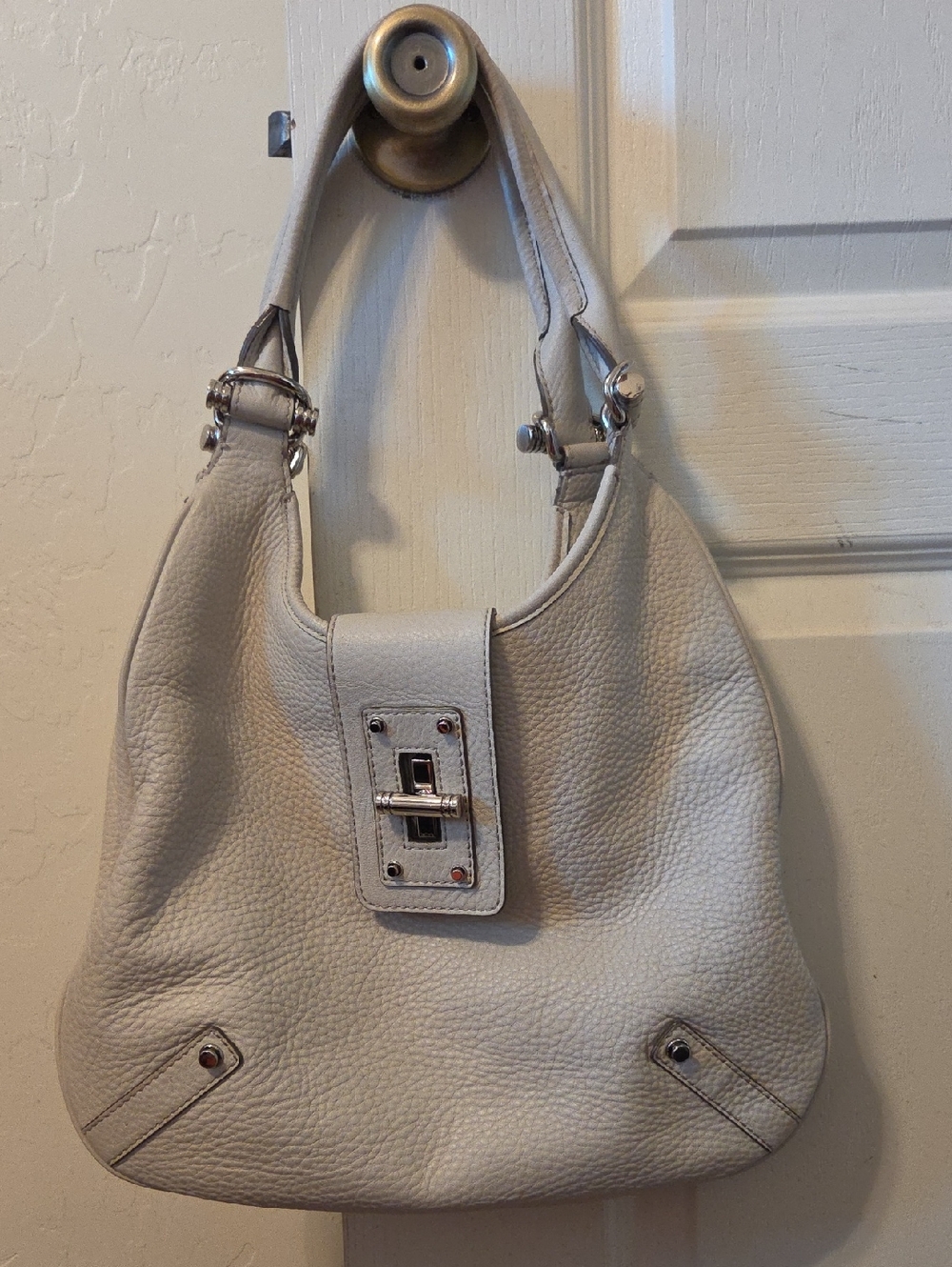 Banana Republic Pebbled Leather Shoulder Bag - Light Grey/Beige